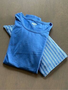 Lands' End Blue Long Sleeve Pajama Set - Solid & Striped